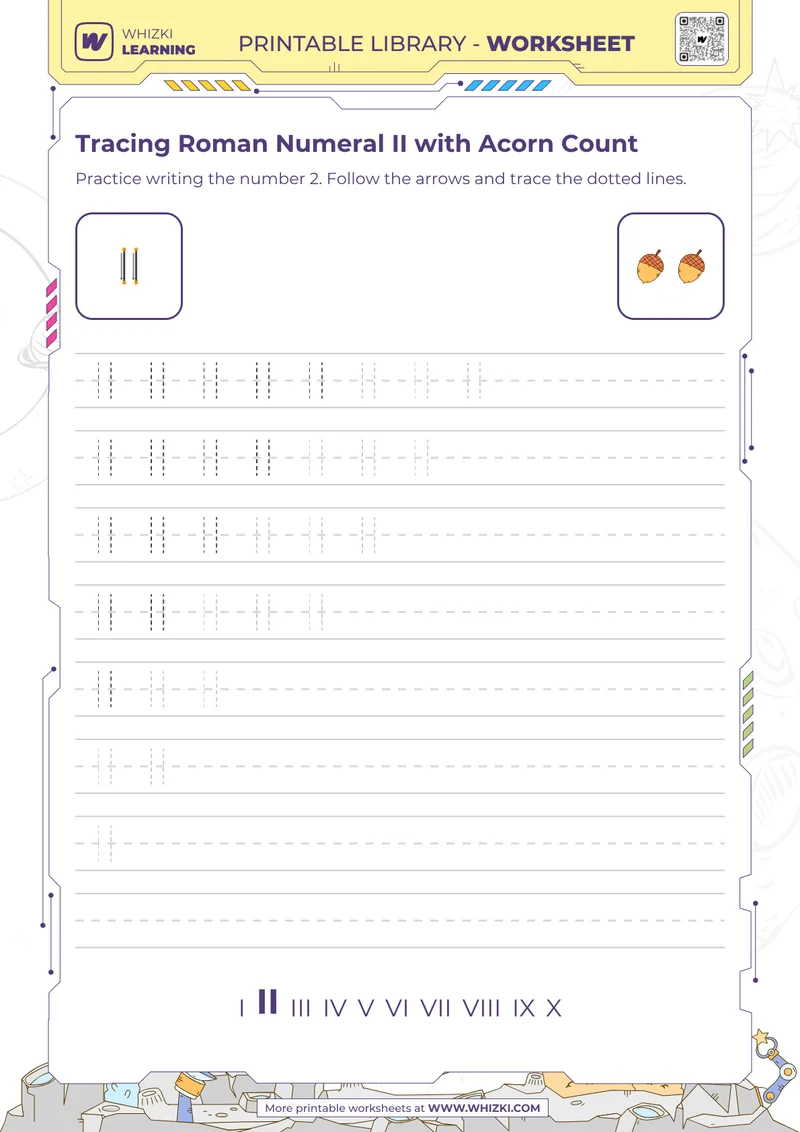 Tracing Roman Numeral II with Acorn Count