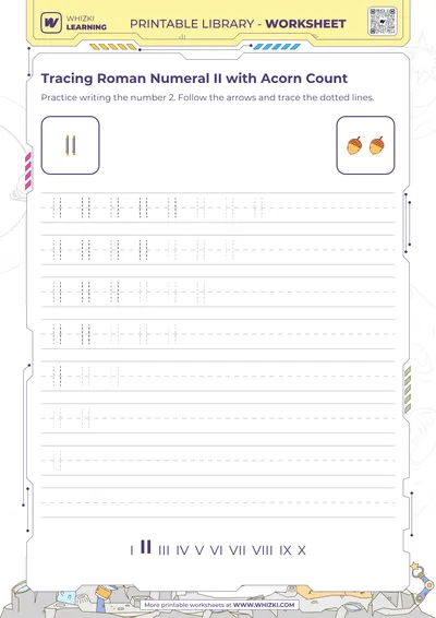 Tracing Roman Numeral II with Acorn Count