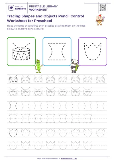 Tracing Shapes and Objects Pencil Control Worksheet for Preschool