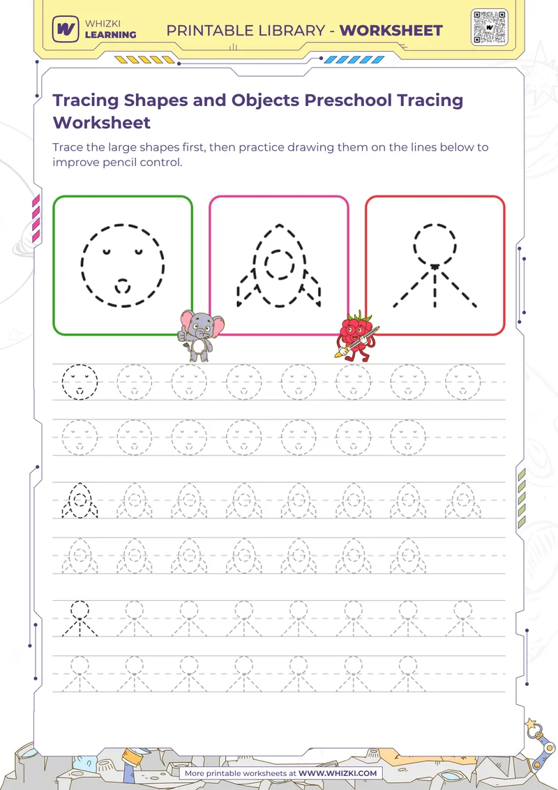 Tracing Shapes and Objects Preschool Tracing Worksheet