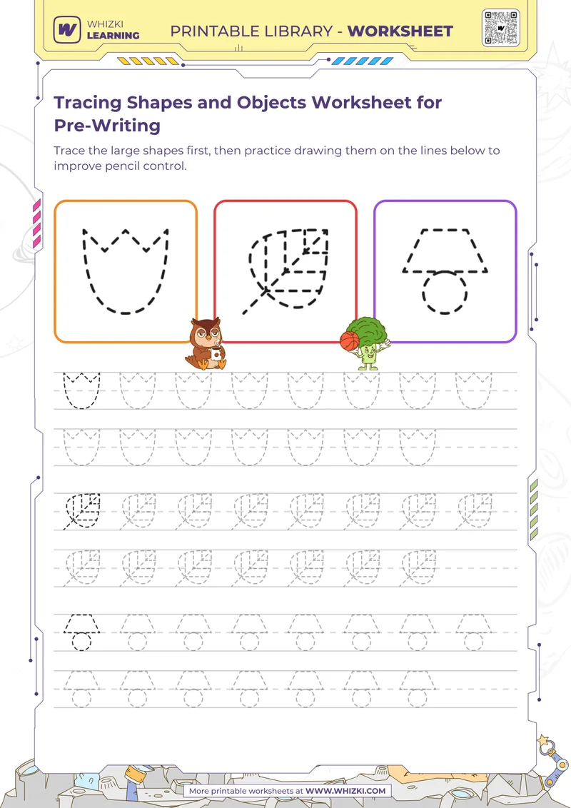 Tracing Shapes and Objects Worksheet for Pre-Writing