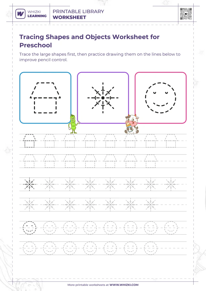 Tracing Shapes and Objects Worksheet for Preschool