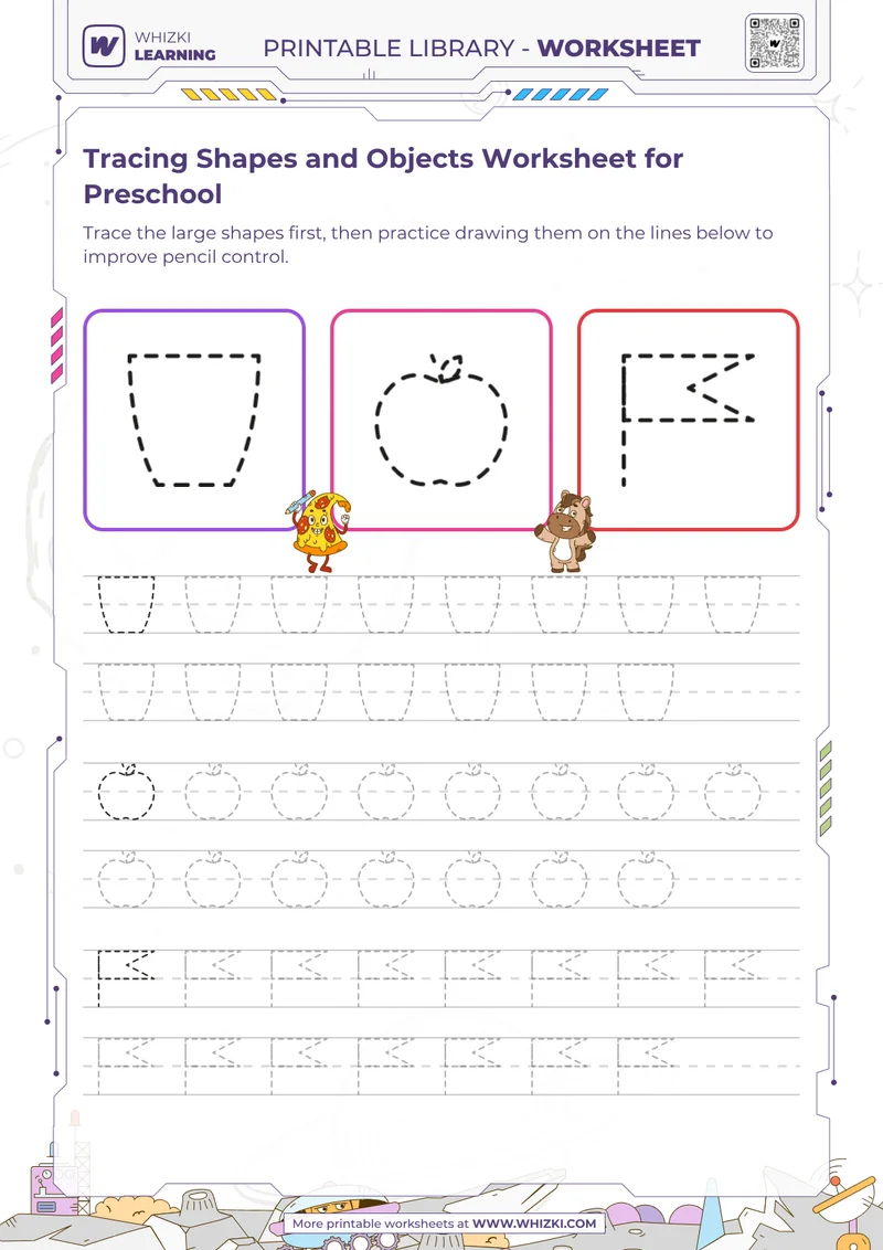 Tracing Shapes and Objects Worksheet for Preschool
