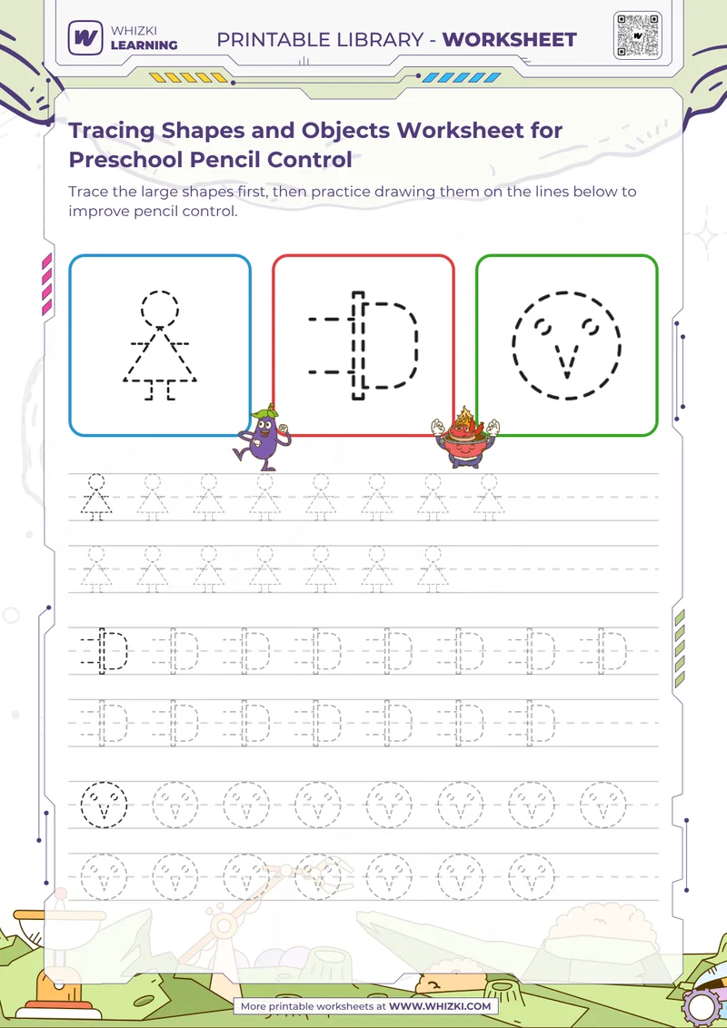 Tracing Shapes and Objects Worksheet for Preschool Pencil Control