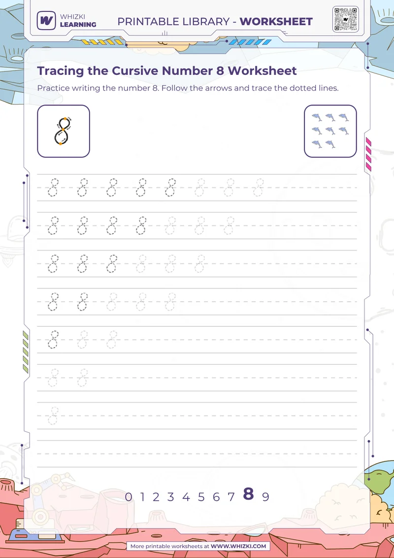 Tracing the Cursive Number 8 Worksheet
