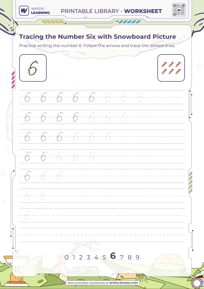 Tracing the Number Six with Snowboard Picture