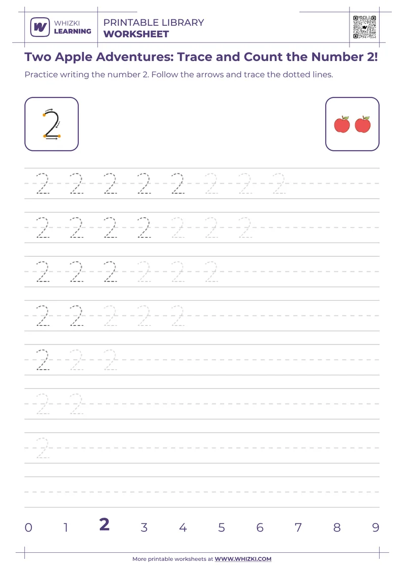 Two Apple Adventures: Trace and Count the Number 2!
