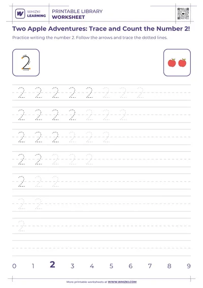 Two Apple Adventures: Trace and Count the Number 2!