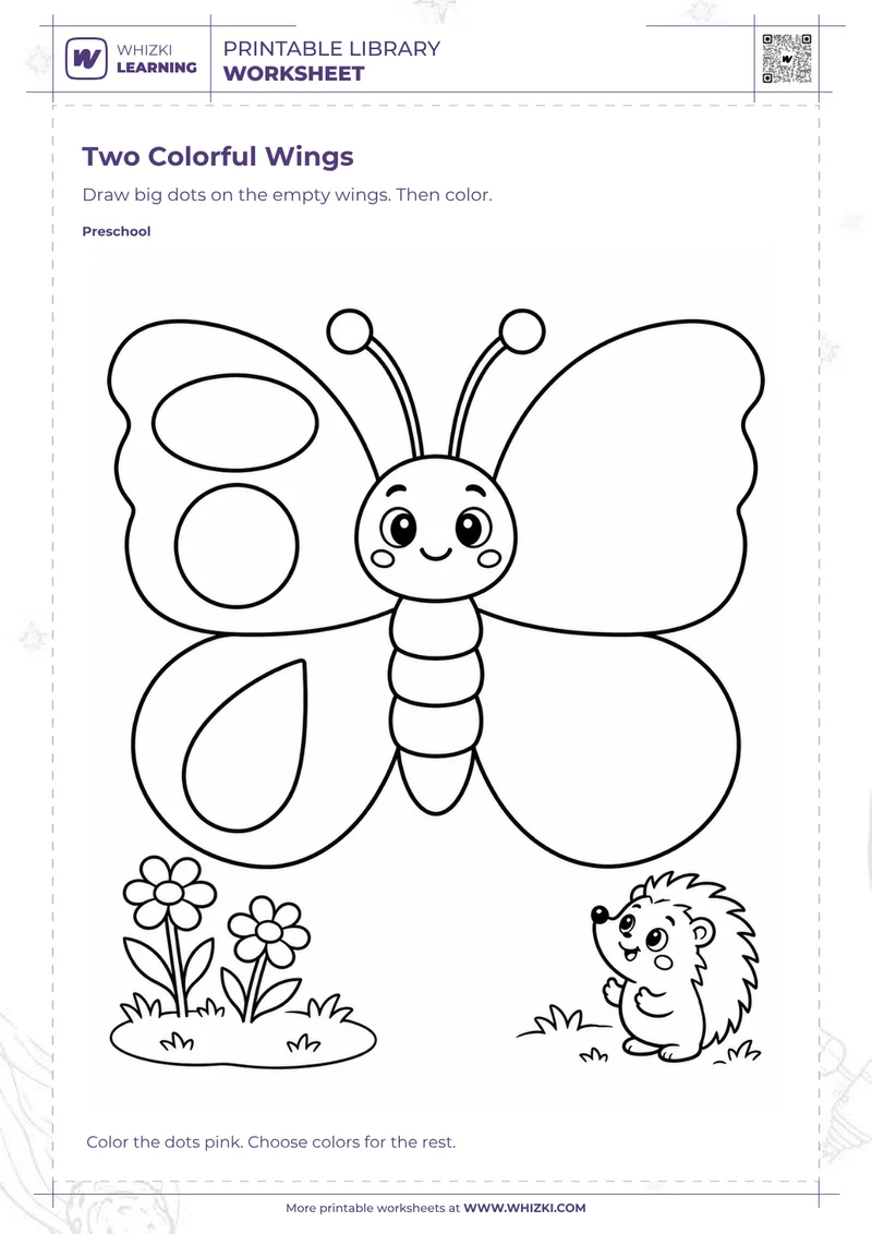 Two Colorful Wings Dot Drawing Worksheet