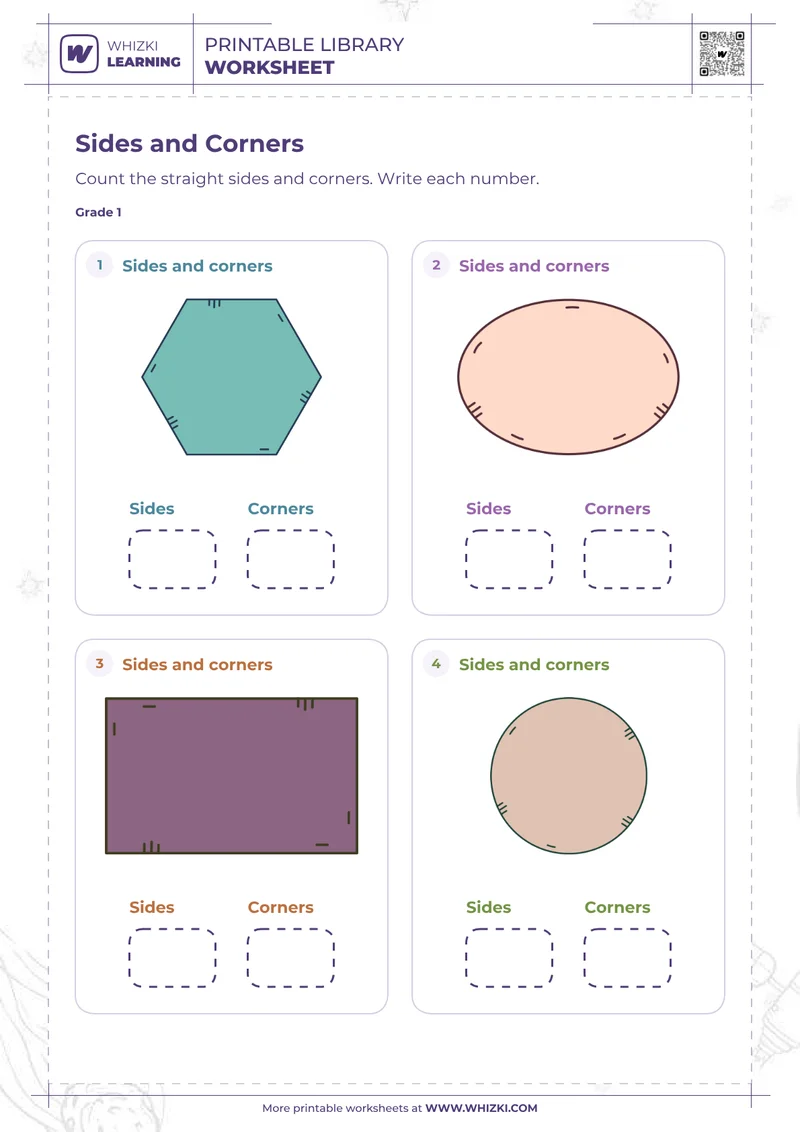 Two Dimensional Shapes Sides and Corners Worksheet