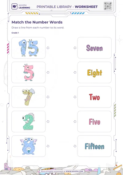 Two, Five, Seven, Eight, and Fifteen Matching Worksheet
