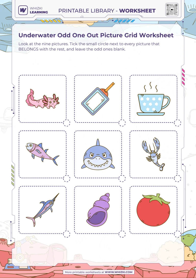 Underwater Odd One Out Picture Grid Worksheet