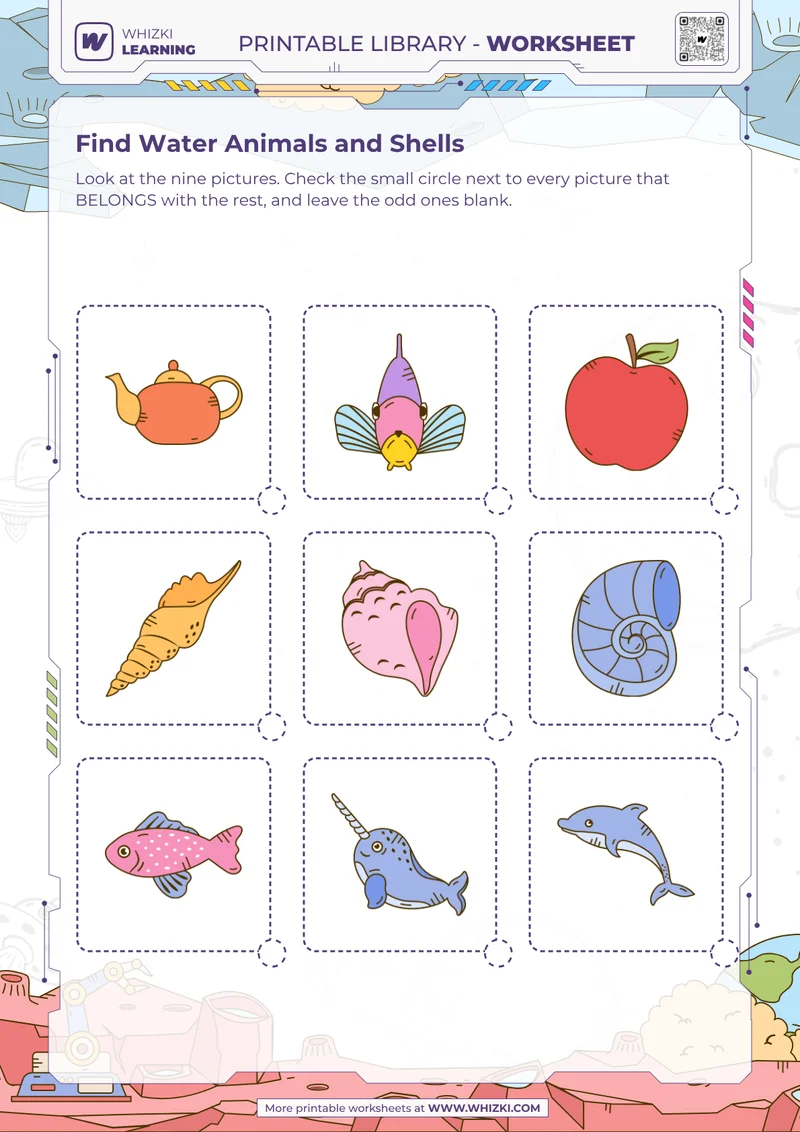 Find Water Animals and Shells