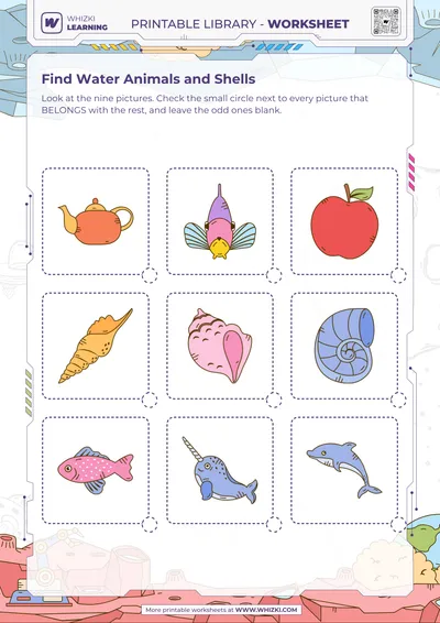 Find Water Animals and Shells