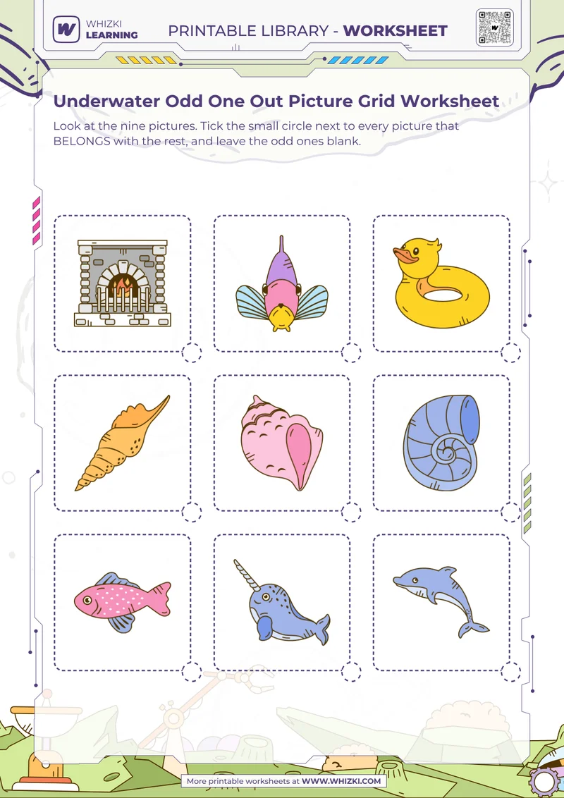 Underwater Odd One Out Picture Grid Worksheet