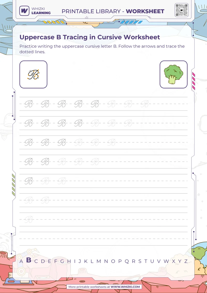 Uppercase B Tracing in Cursive Worksheet