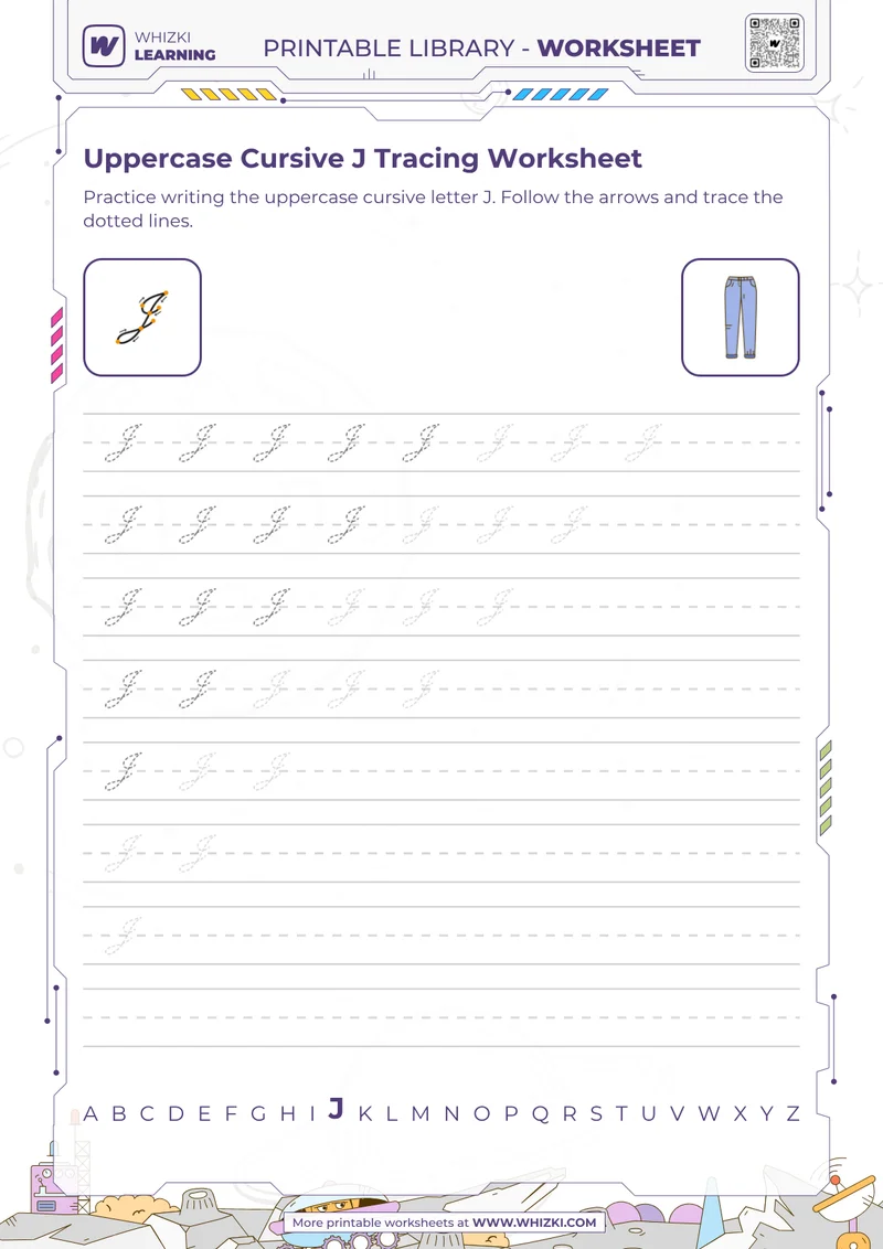 Uppercase Cursive J Tracing Worksheet