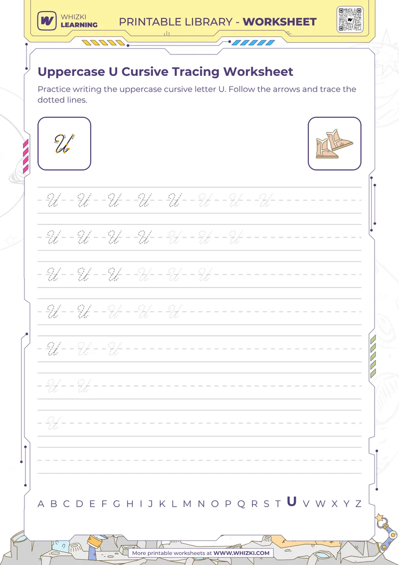 Uppercase U Cursive Tracing Worksheet