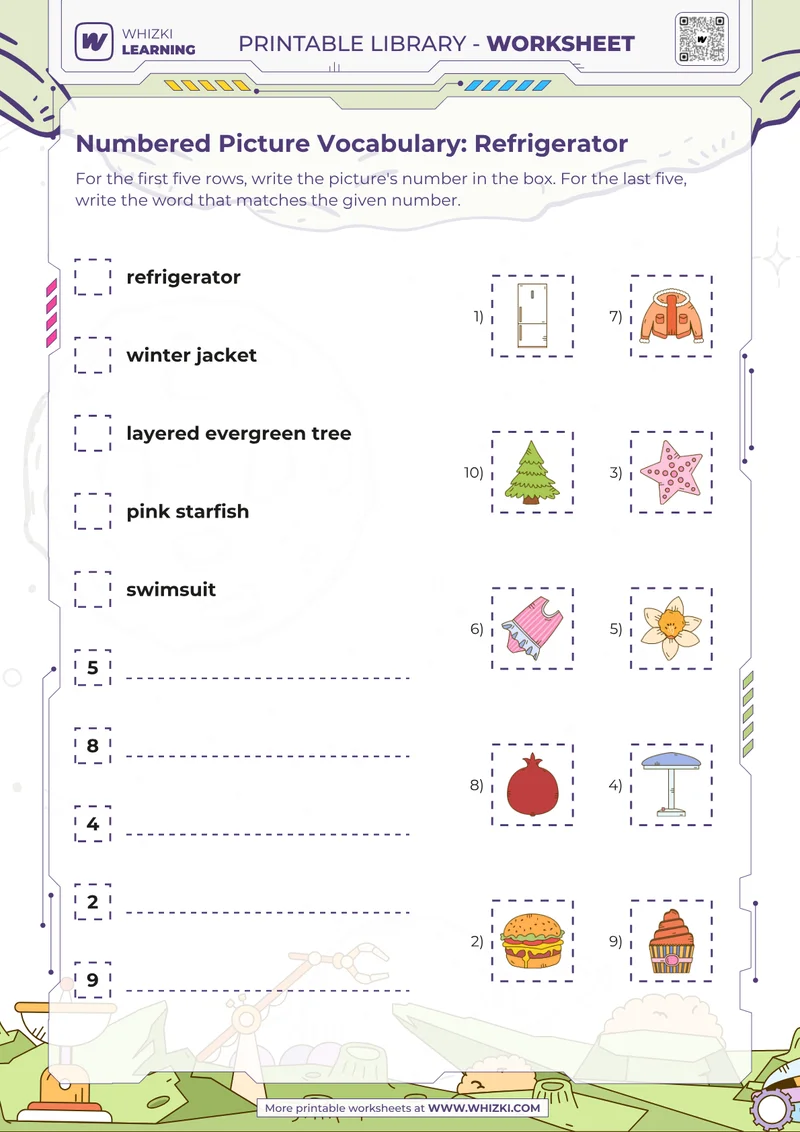 Numbered Picture Vocabulary: Refrigerator