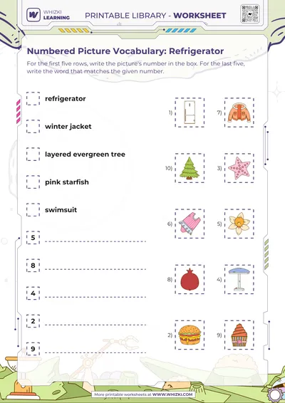 Numbered Picture Vocabulary: Refrigerator