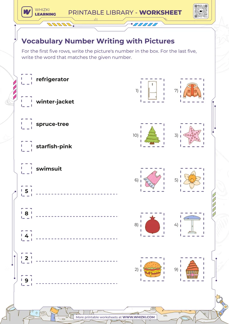 Vocabulary Number Writing with Pictures