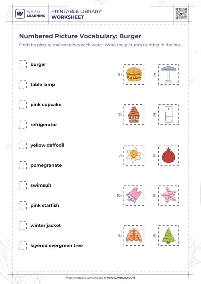 Numbered Picture Vocabulary: Burger