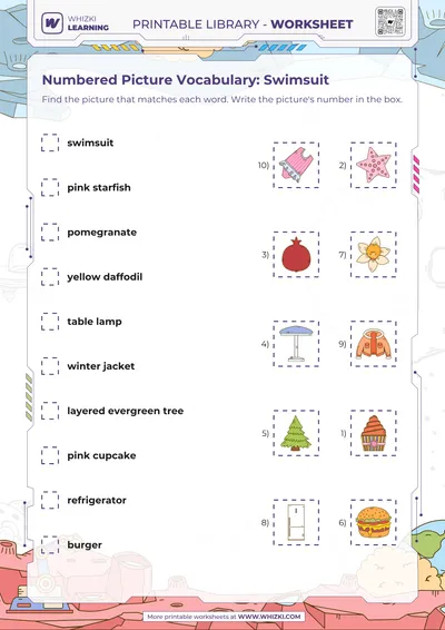 Numbered Picture Vocabulary: Swimsuit