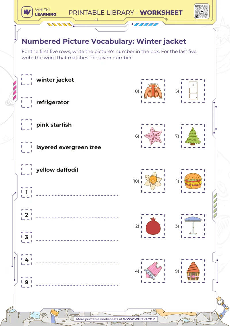 Numbered Picture Vocabulary: Winter jacket