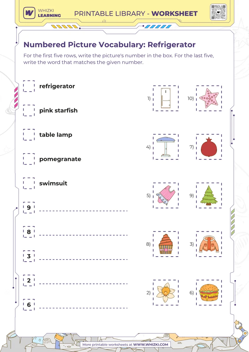 Numbered Picture Vocabulary: Refrigerator