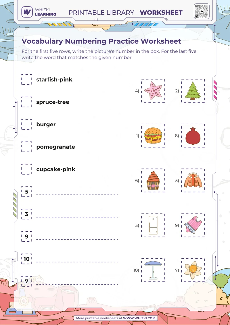 Vocabulary Numbering Practice Worksheet