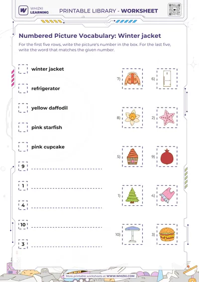 Numbered Picture Vocabulary: Winter jacket