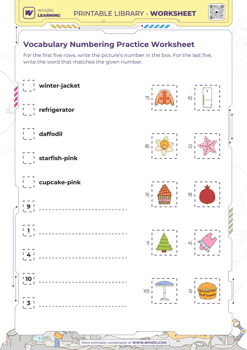 Vocabulary Numbering Practice Worksheet