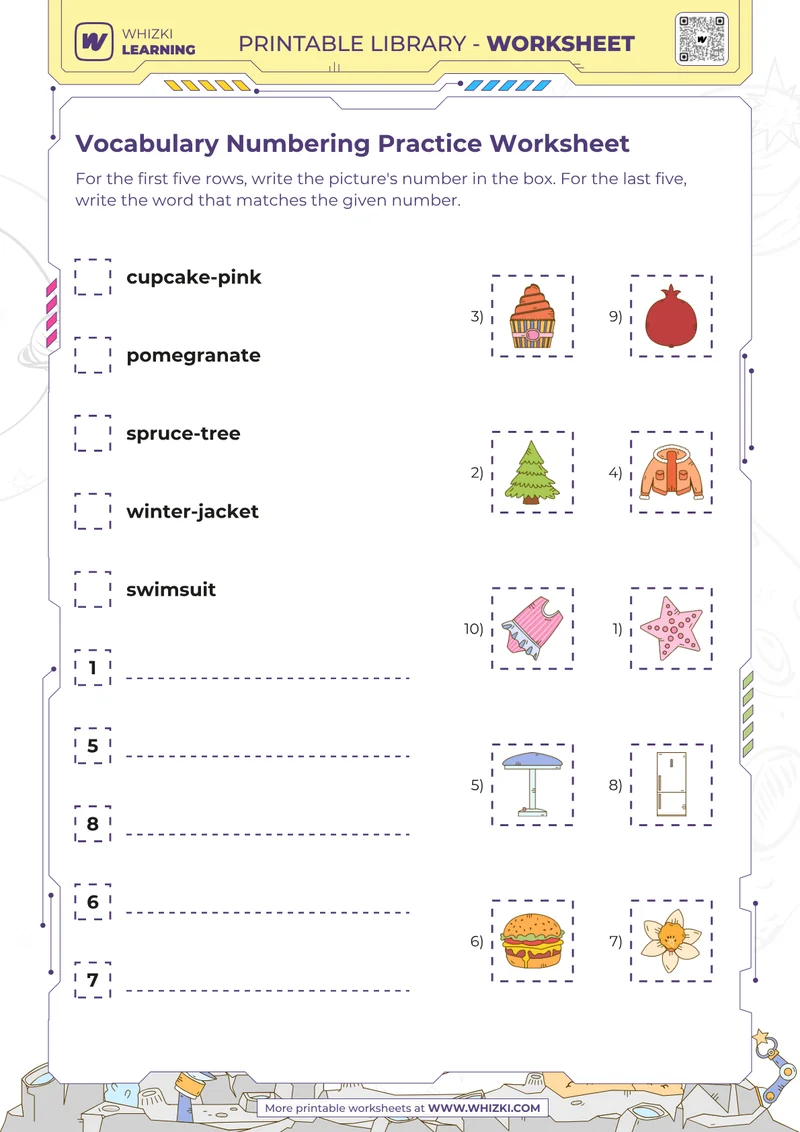 Vocabulary Numbering Practice Worksheet