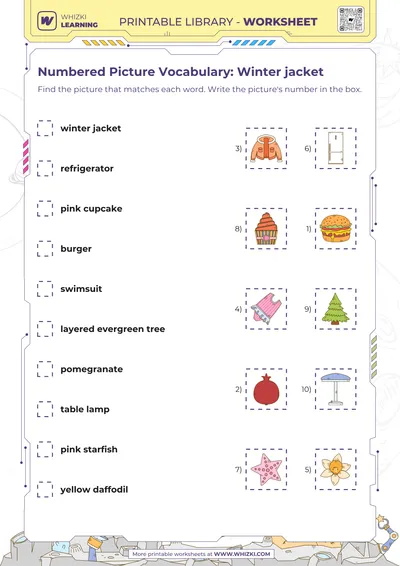 Numbered Picture Vocabulary: Winter jacket