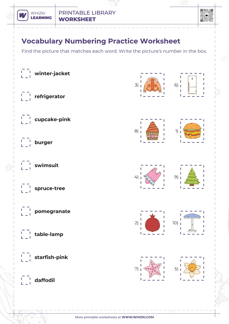 Vocabulary Numbering Practice Worksheet