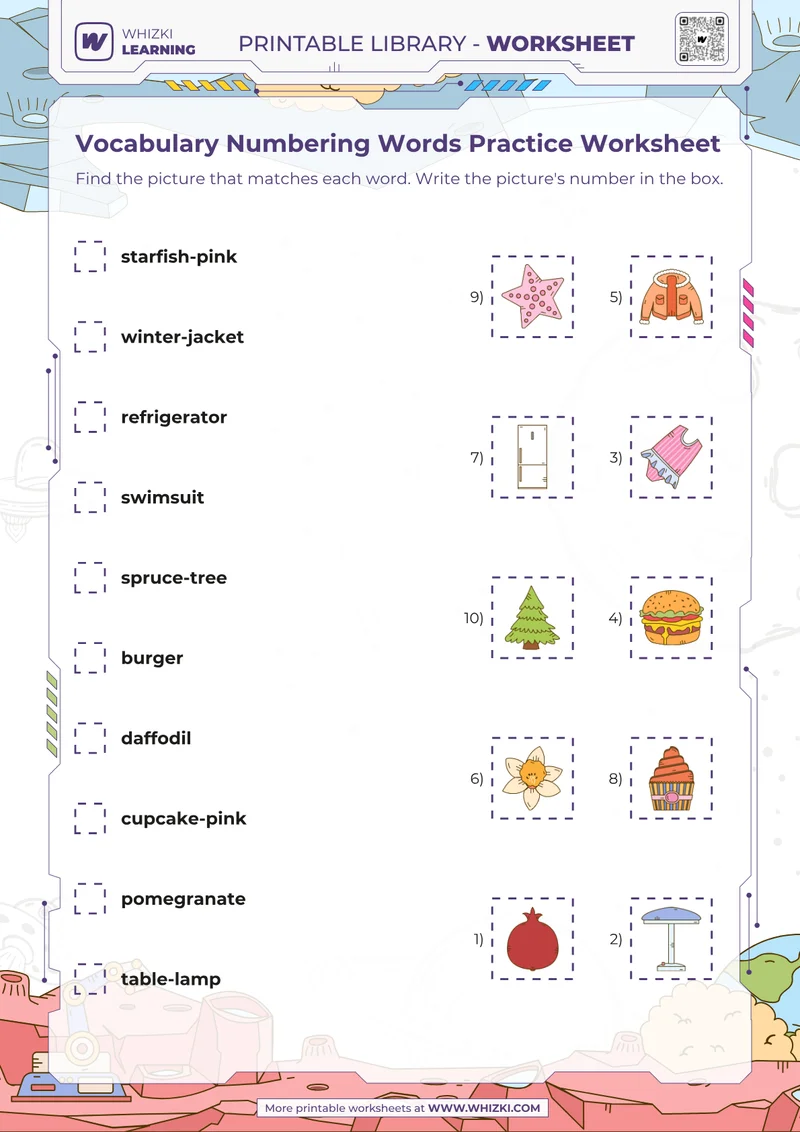 Vocabulary Numbering Words Practice Worksheet