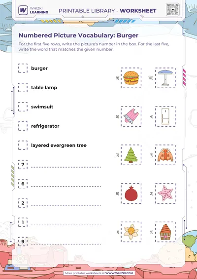 Numbered Picture Vocabulary: Burger