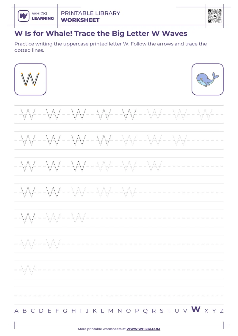 W Is for Whale! Trace the Big Letter W Waves