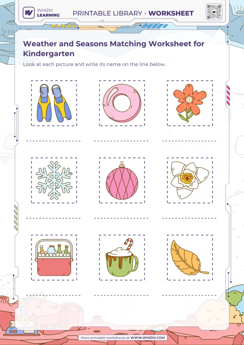 Weather and Seasons Matching Worksheet for Kindergarten