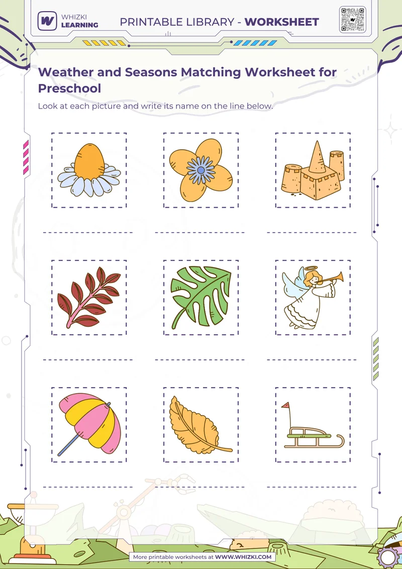 Weather and Seasons Matching Worksheet for Preschool
