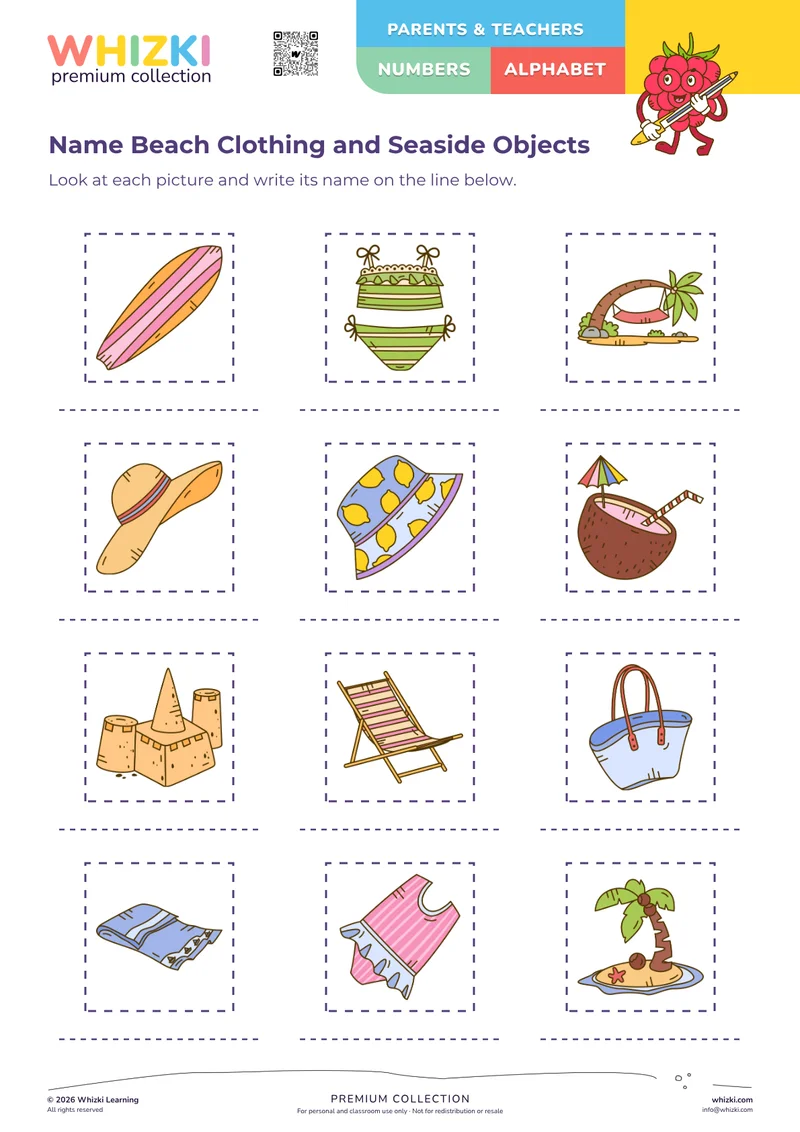Name Beach Clothing and Seaside Objects