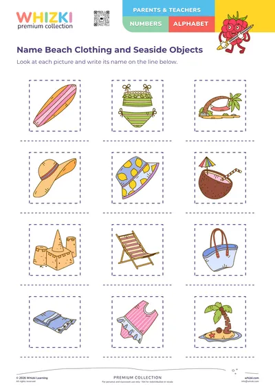 Name Beach Clothing and Seaside Objects