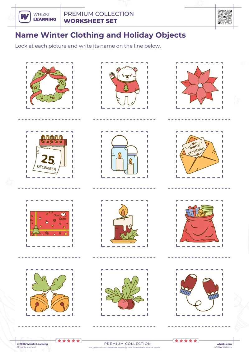 Name Winter Clothing and Holiday Objects
