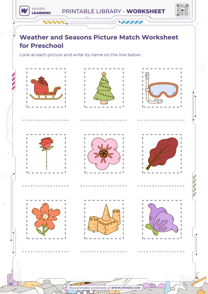 Weather and Seasons Picture Match Worksheet for Preschool