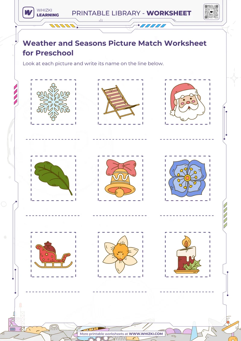 Weather and Seasons Picture Match Worksheet for Preschool