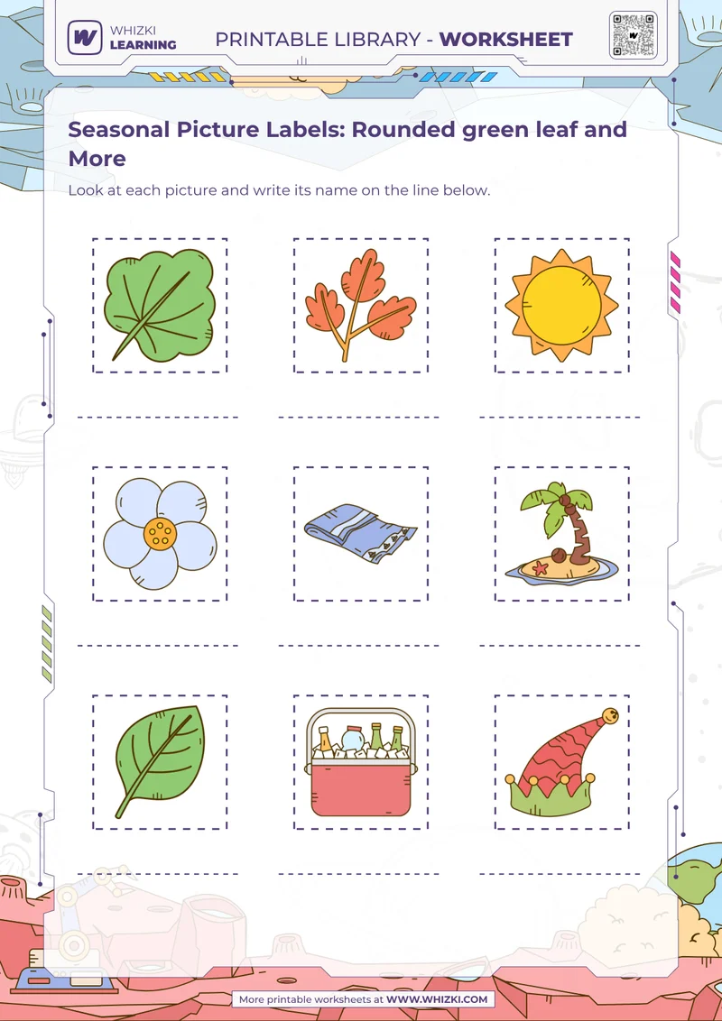 Seasonal Picture Labels: Rounded green leaf and More