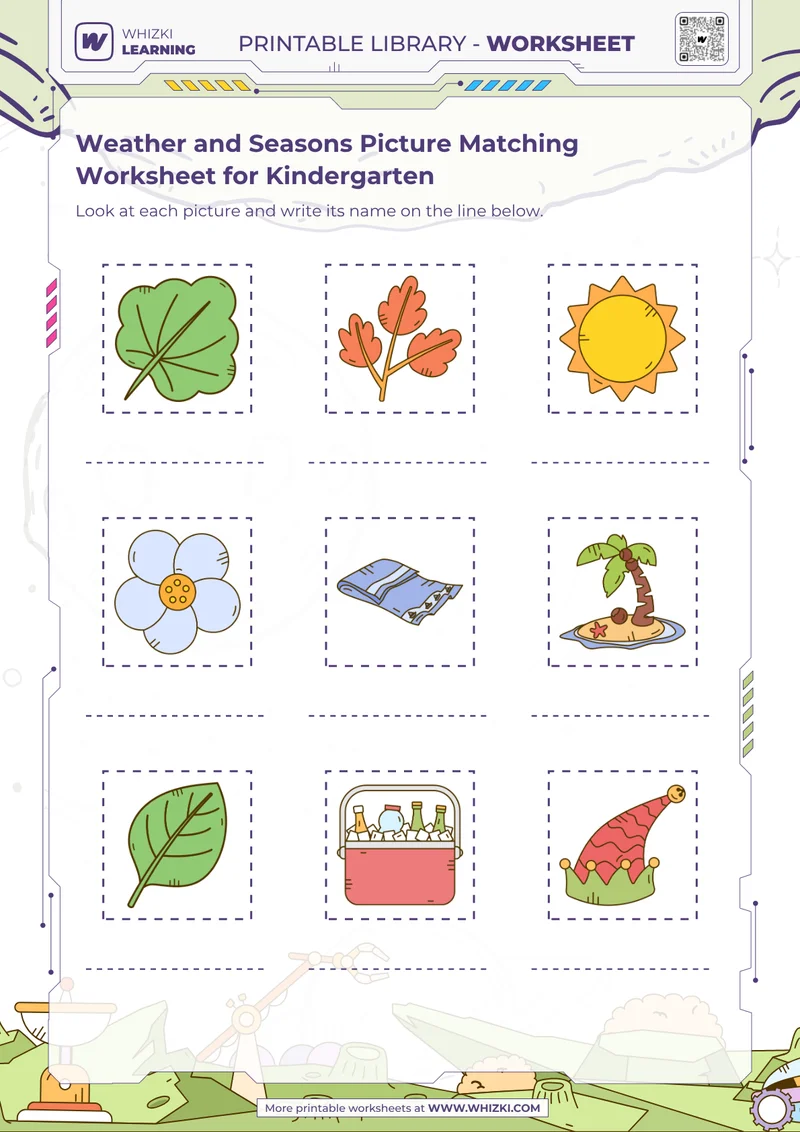 Weather and Seasons Picture Matching Worksheet for Kindergarten
