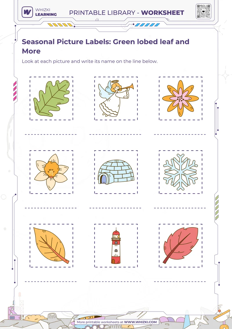 Seasonal Picture Labels: Green lobed leaf and More