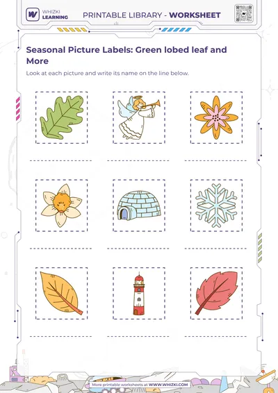 Seasonal Picture Labels: Green lobed leaf and More