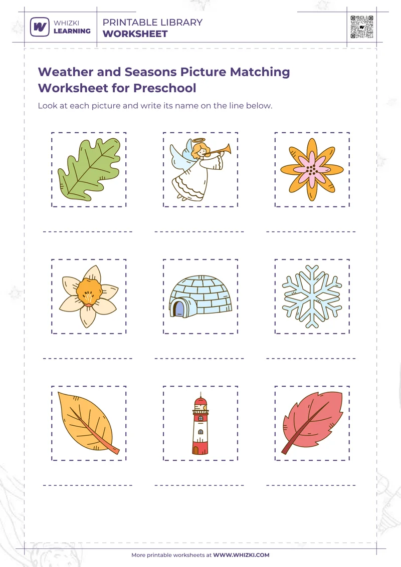 Weather and Seasons Picture Matching Worksheet for Preschool